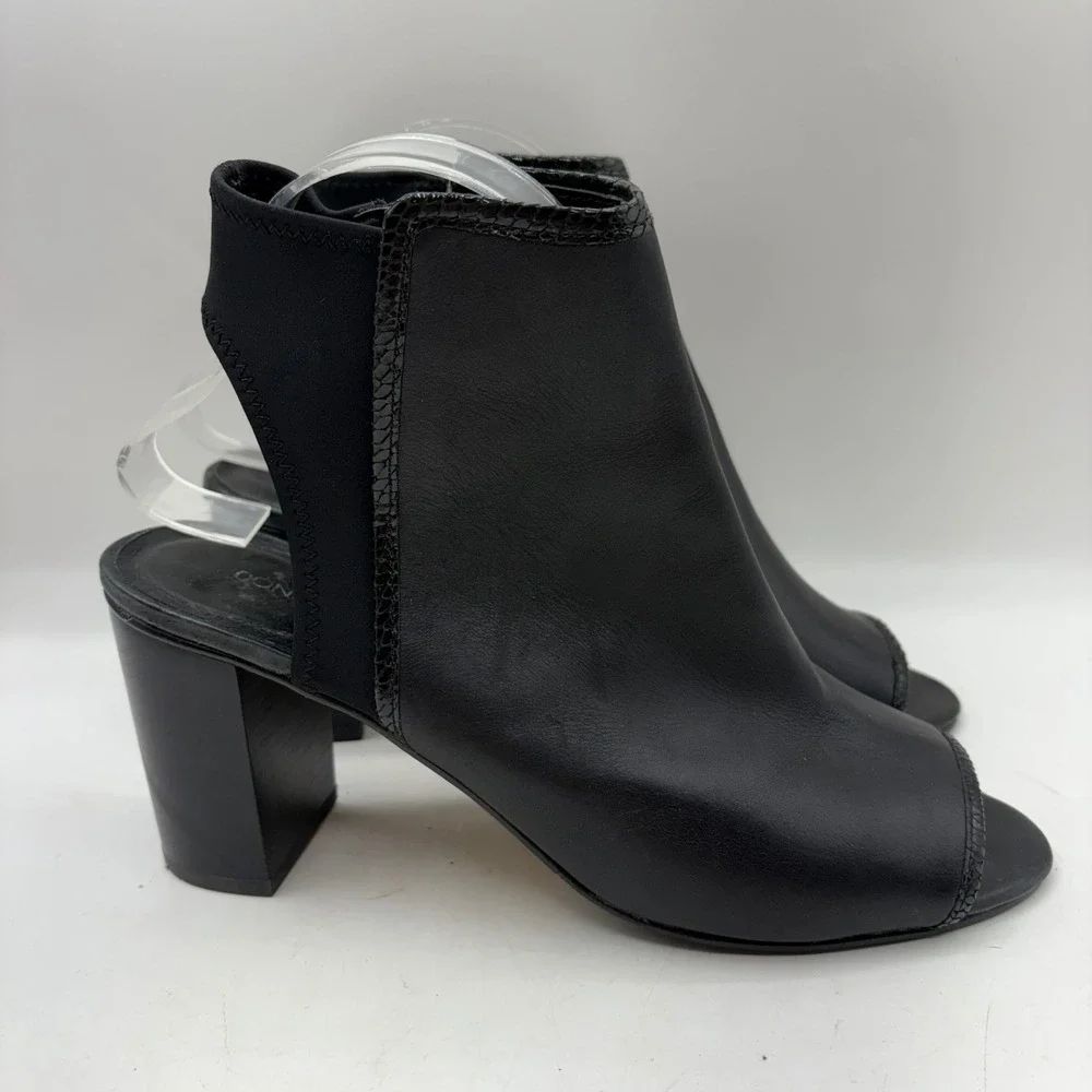 Donald J Pliner Black Leather Peep Toe Slingback Block Heel Booties Women 9 - Picture 1 of 10